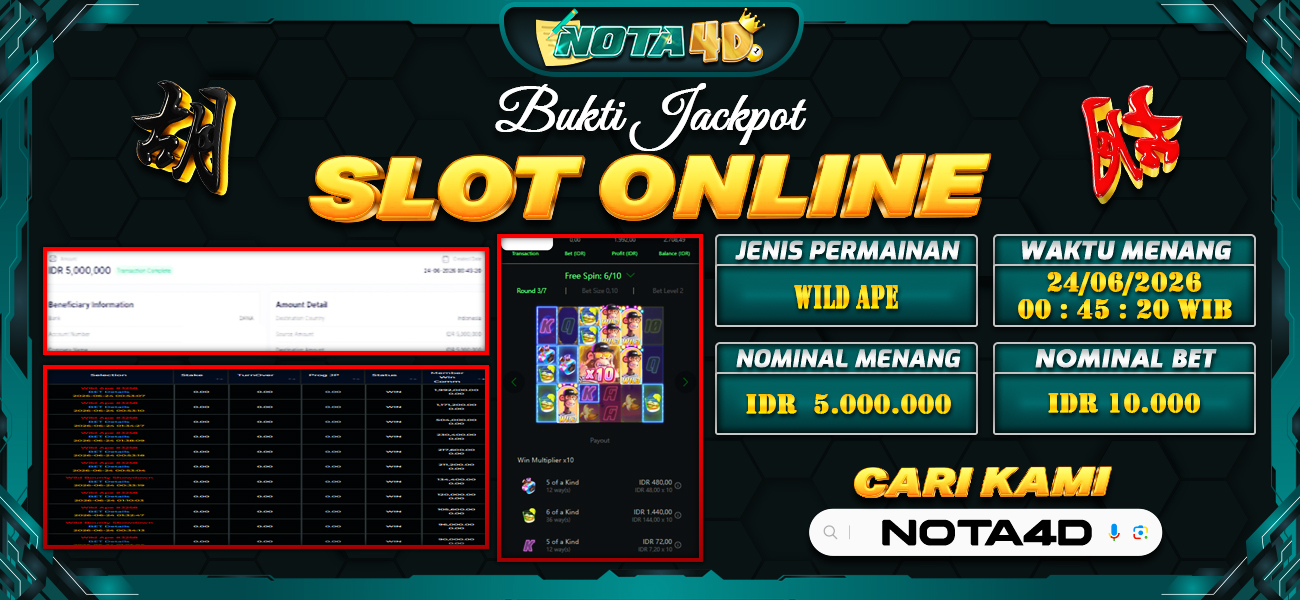 Bukti Kemenangan Besar Dibayar lunas Member NOTA4D RP 5.000.000, 24 Juni 2026